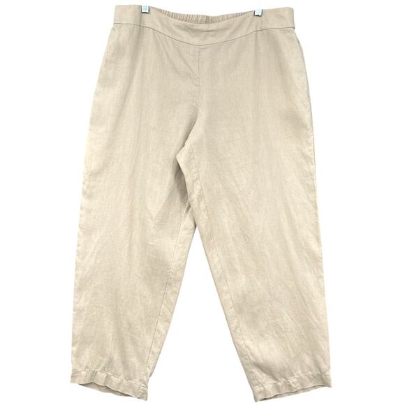 Eileen Fisher Beige Elastic Waistband Linen Capri Pants Womens Size Large - Picture 1 of 7